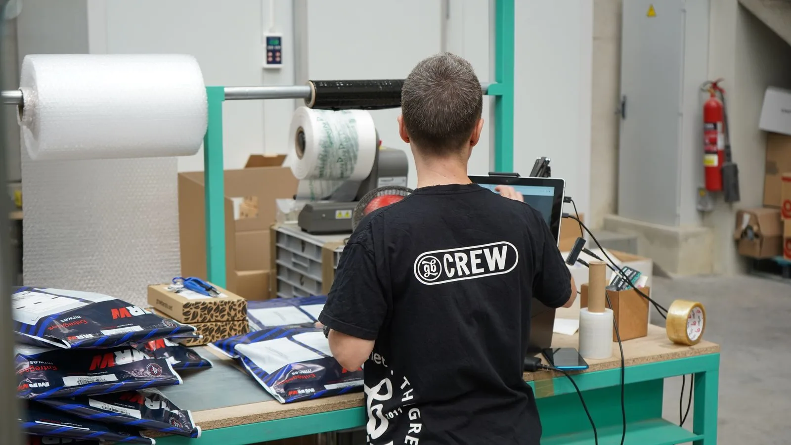 Warehouse personnel conducting a stock-check in a storage facility